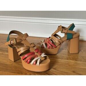 See By Chloe Sierra Platform Heels Sandals Irlanda Leather Brown Green Red 39